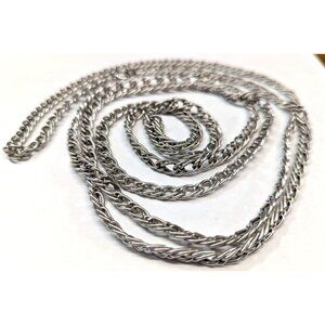 Vintage 60" Silver-Toned Thick Rope Chain Double Link Necklace Long Opera Rope